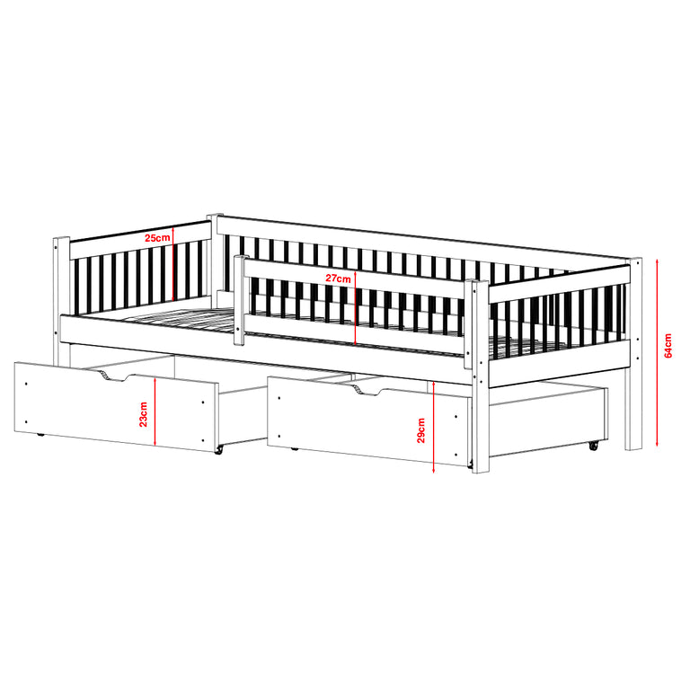 Lit 90x200 sommier et tiroirs inclus Edouard Blanc - vue 3