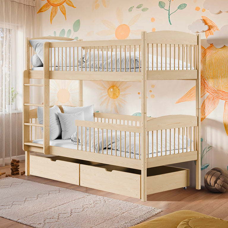 Lit superposé 90x200 sommiers et tiroirs inclus Ioana Bois