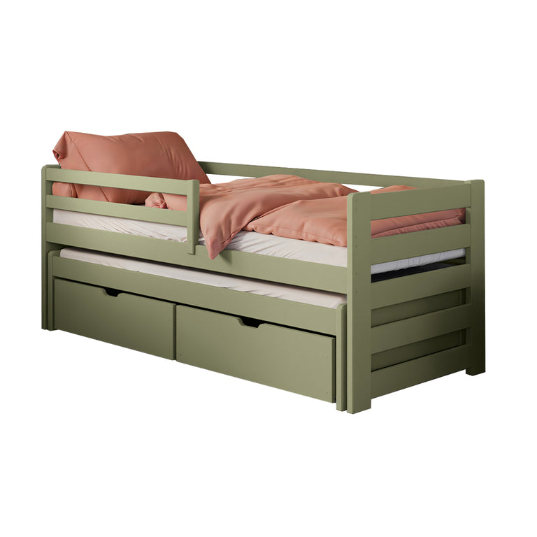 Lit 90x200 sommier lit gigogne et tiroirs inclus Jordan Olive - vue 2