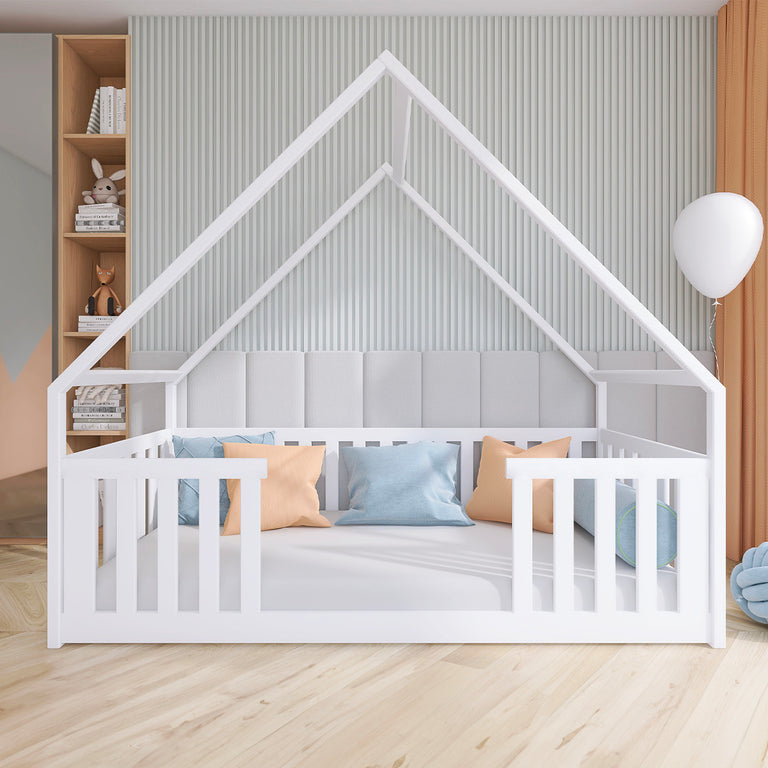 Lit cabane 90x200 au sol sommier inclus Joy Blanc