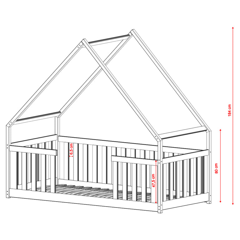 Lit cabane 90x190 au sol sommier inclus Joy Blanc - vue 3