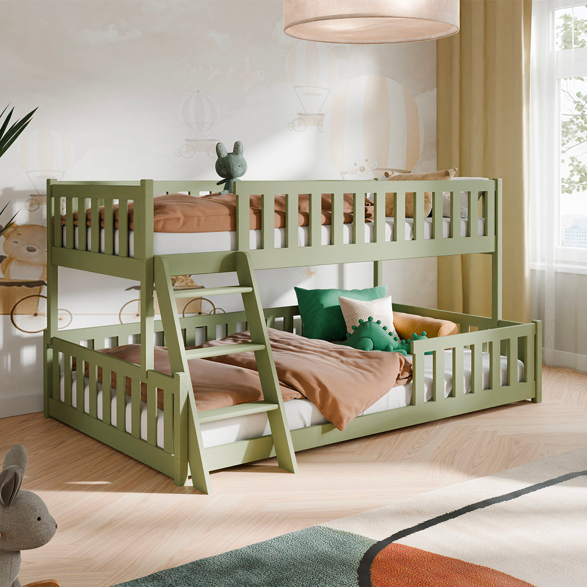 Lit superposé 90-120x200 au sol sommiers inclus Léane Olive