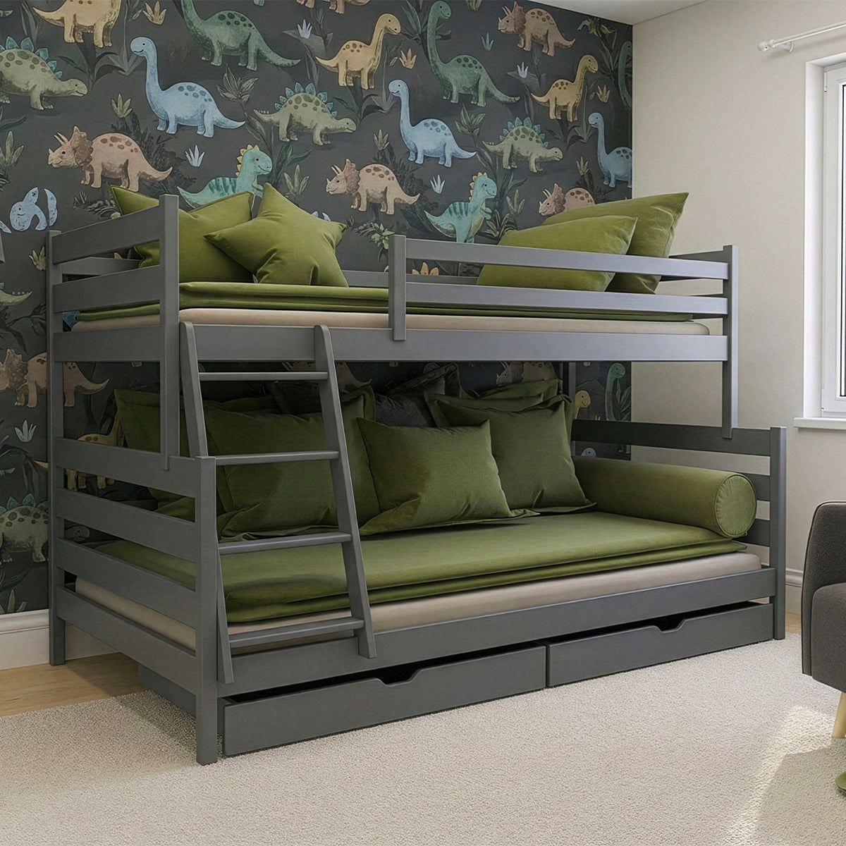 Lit superposé 90-120x200 sommiers et tiroirs inclus Léo Anthracite