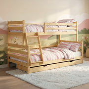 Lit superposé 90-120x200 sommiers et tiroirs inclus Léo Bois