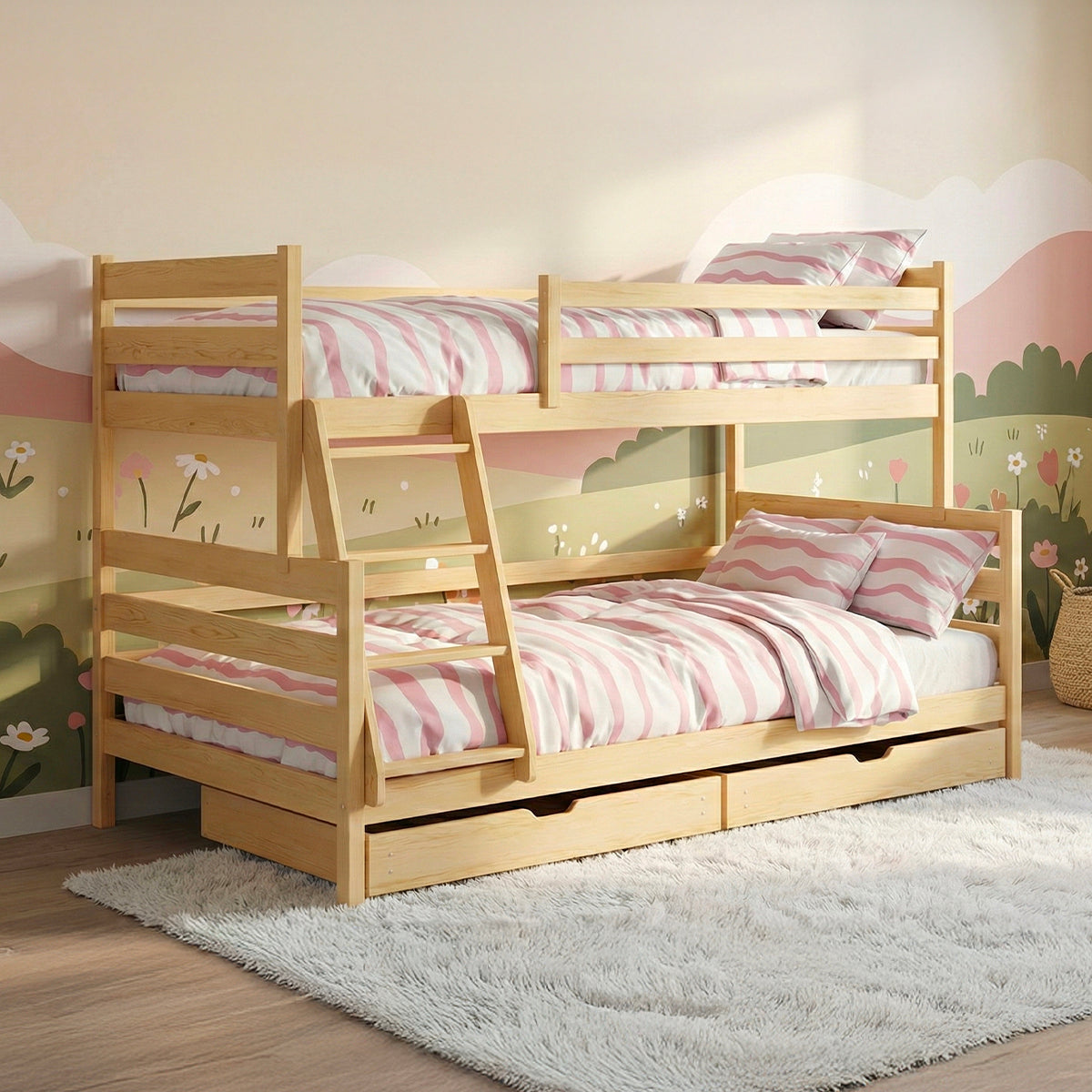 Lit superposé 90-120x200 sommiers et tiroirs inclus Léo Bois