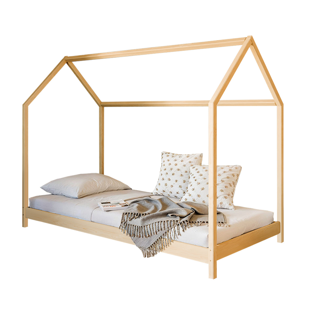 Lit cabane 90x200 sommier inclus Léonce Bois - vue 2