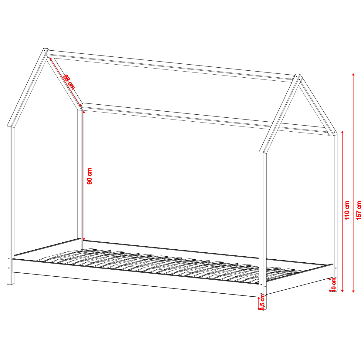 Lit cabane 90x200 sommier inclus Léonce Bois - vue 3