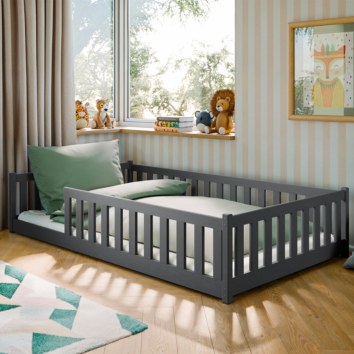 Lit au sol 120x200 sommier inclus Maya Anthracite