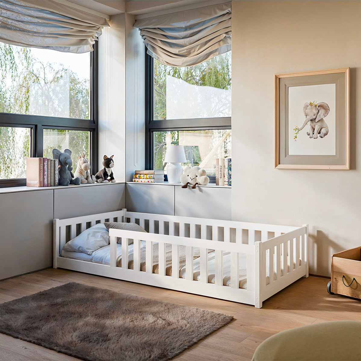 Lit au sol 90x190 sommier inclus Maya Blanc
