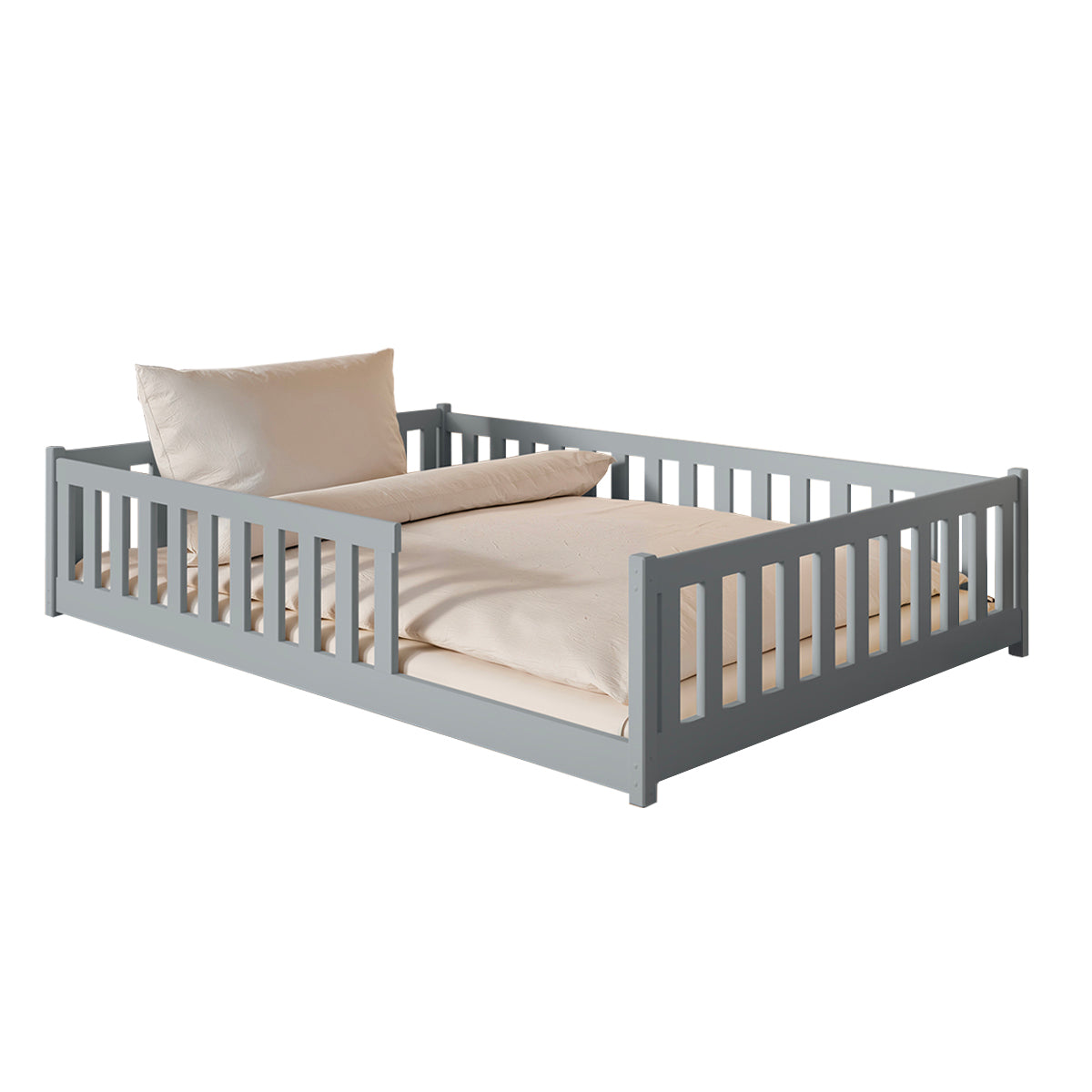 Lit au sol 140x200 sommier inclus Maya Gris - vue 2