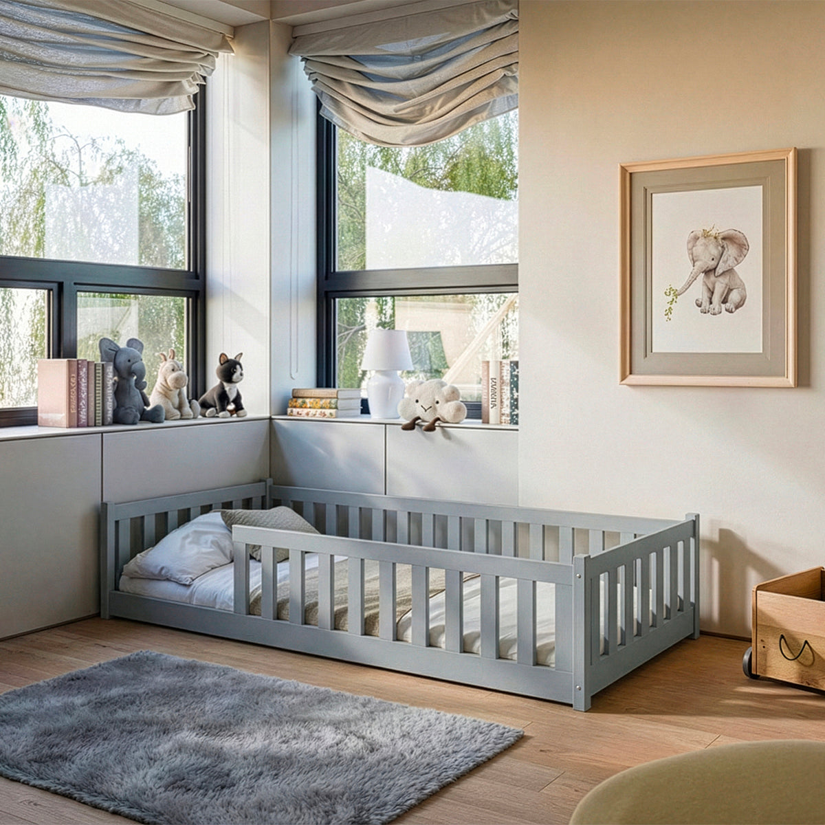 Lit au sol 90x190 sommier inclus Maya Gris