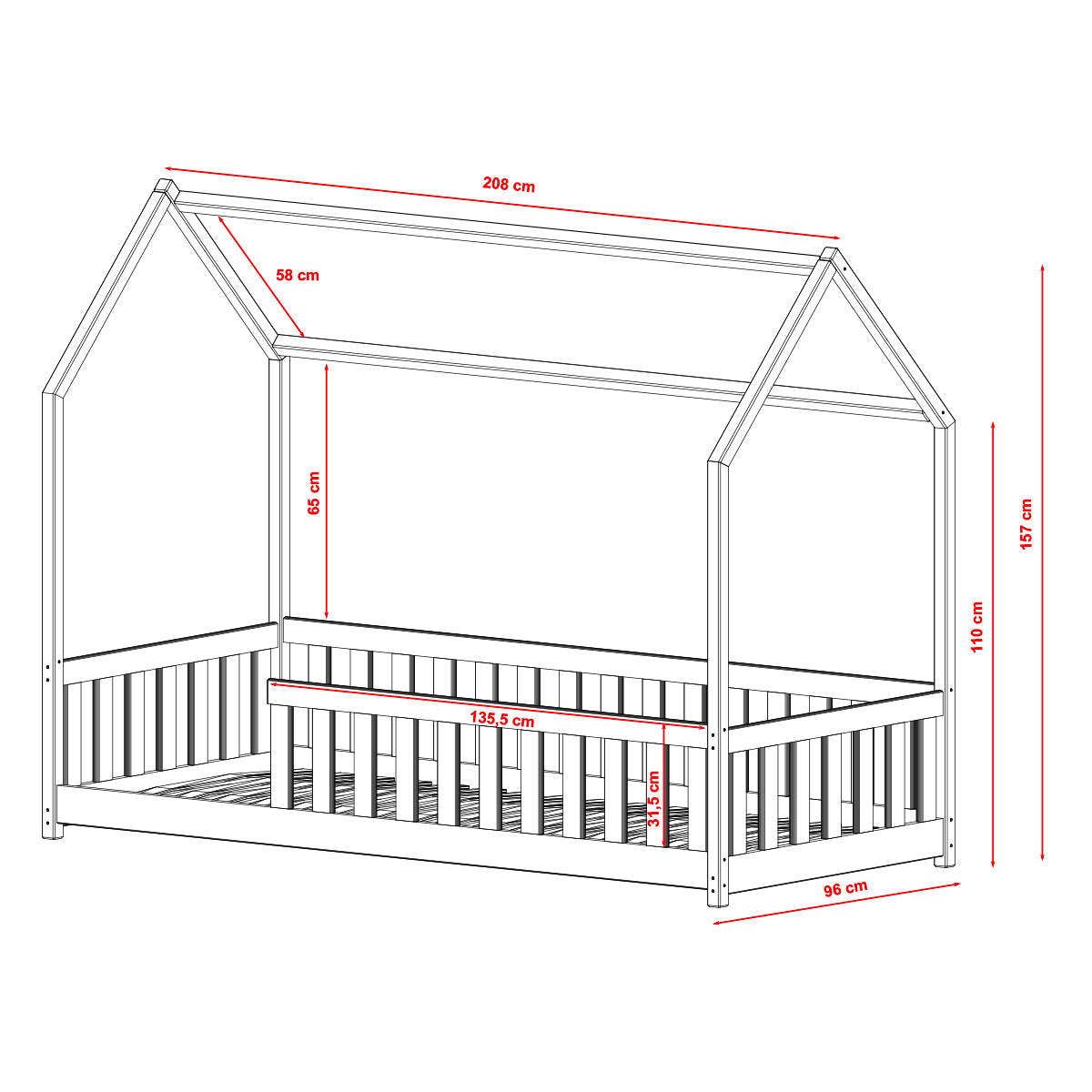 Lit cabane 90x200 sommier inclus Maya Bois - vue 3