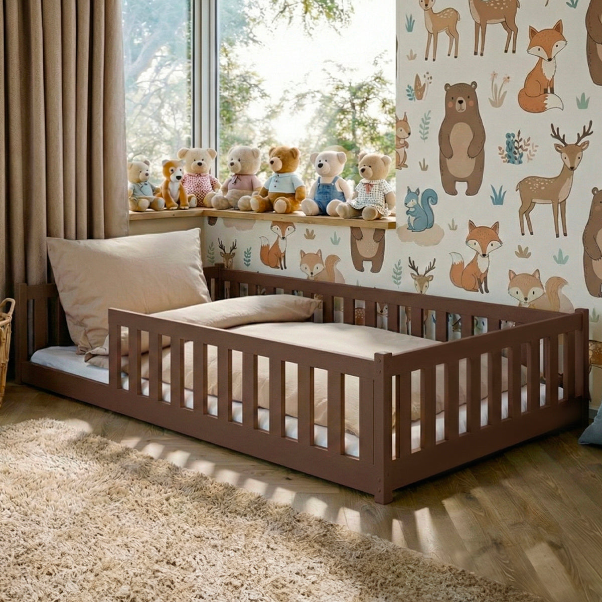 Lit au sol 120x200 sommier inclus Maya Marron foncé