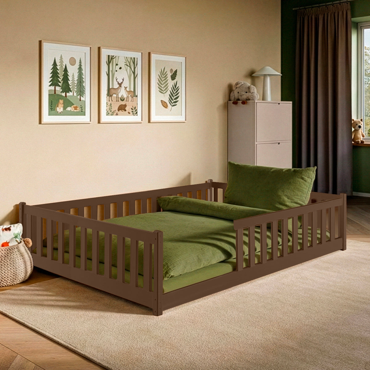 Lit au sol 140x200 sommier inclus Maya Marron foncé