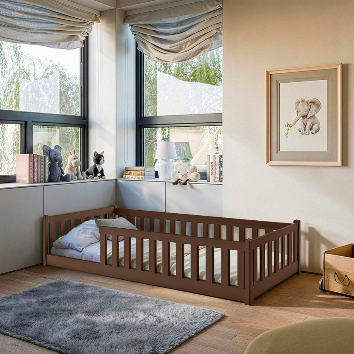 Lit au sol 80x160 sommier inclus Maya Marron foncé