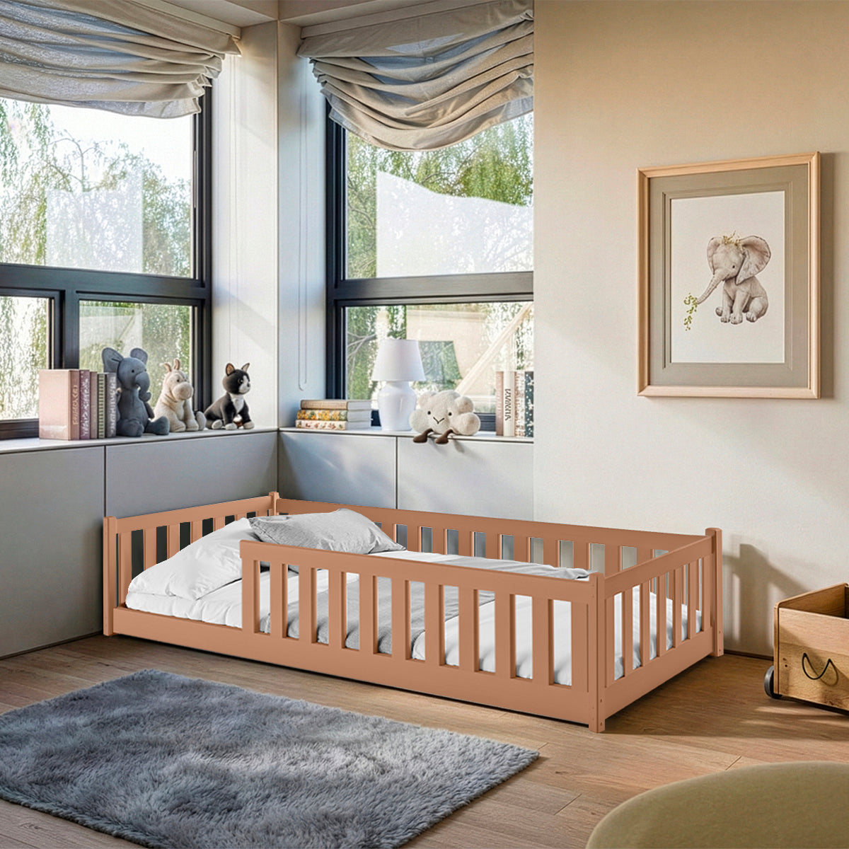 Lit au sol 90x200 sommier inclus Maya Marron