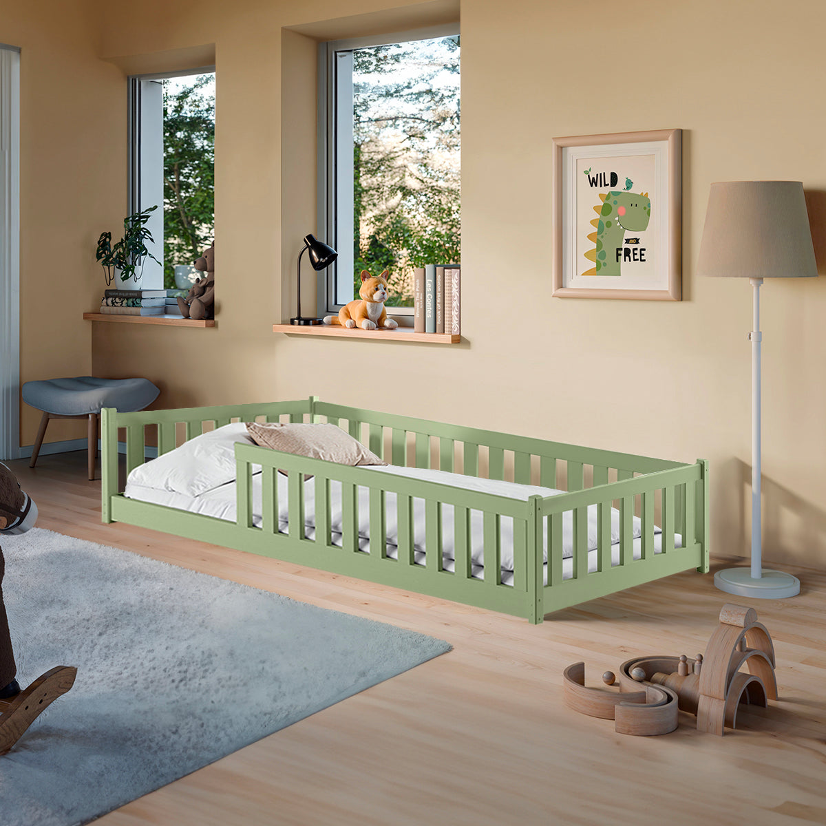 Lit au sol 90x200 sommier inclus Maya Olive