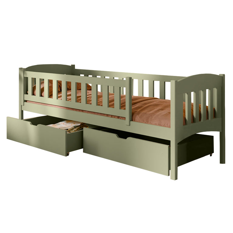 Lit 90x200 sommier et tiroirs inclus Samuel Olive - vue 2