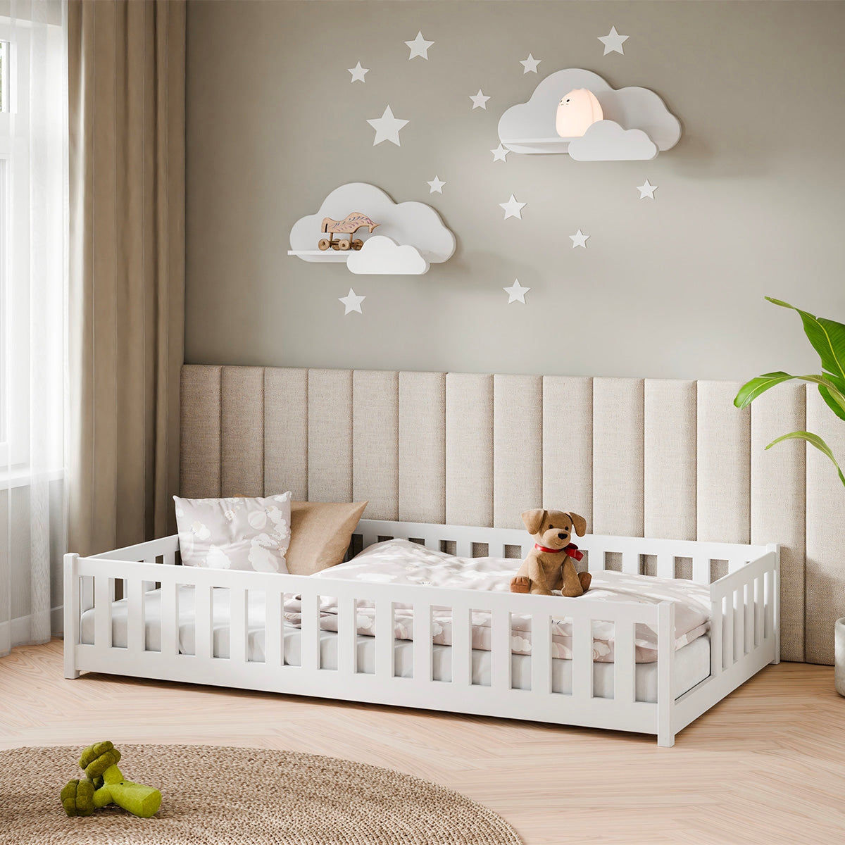 Lit au sol 120x200 sommier inclus Théa Blanc - vue 3