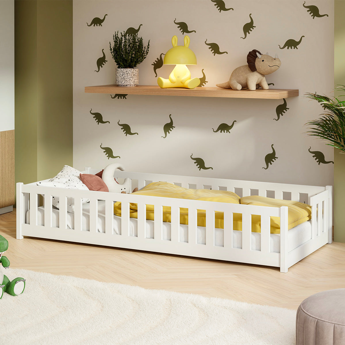 Lit au sol 80x160 sommier inclus Théa Blanc