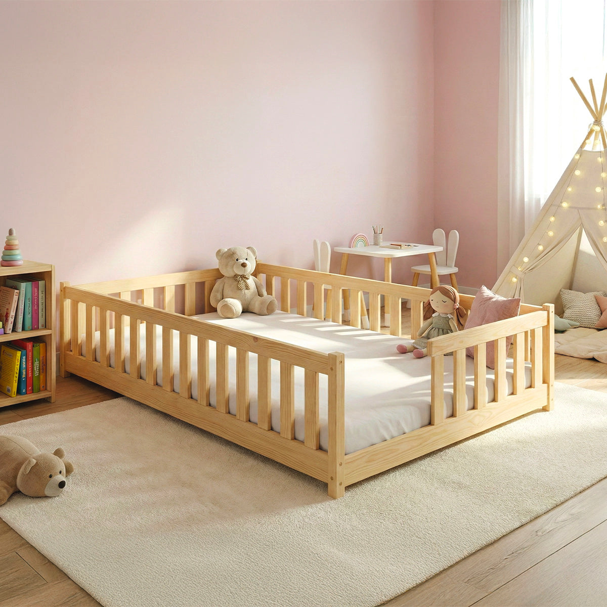 Lit au sol 120x200 sommier inclus Théa Bois