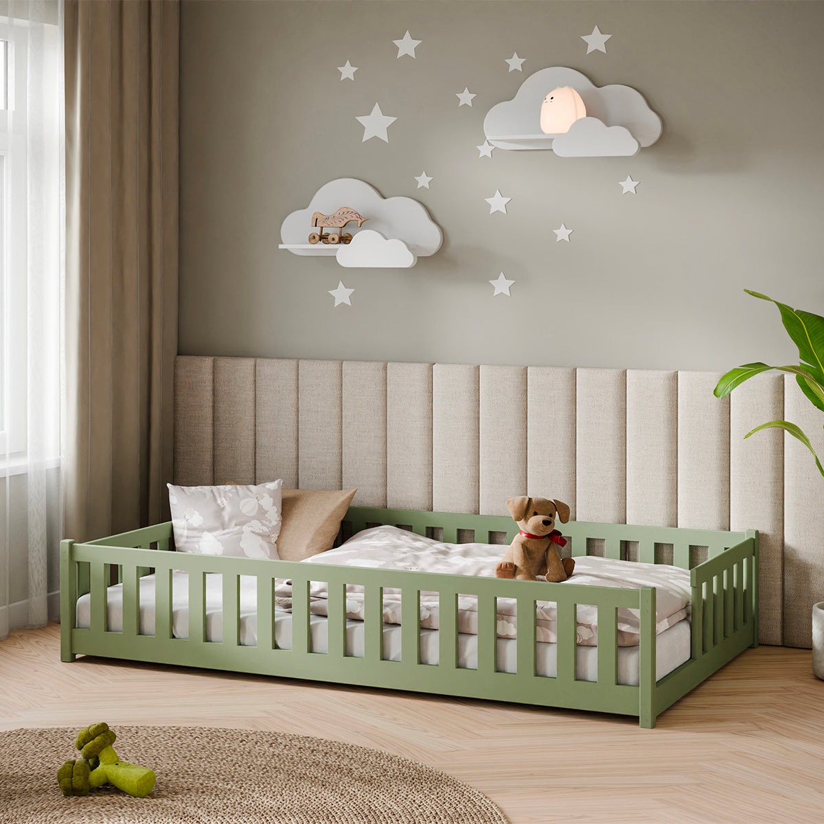 Lit au sol 120x200 sommier inclus Théa Olive - vue 3