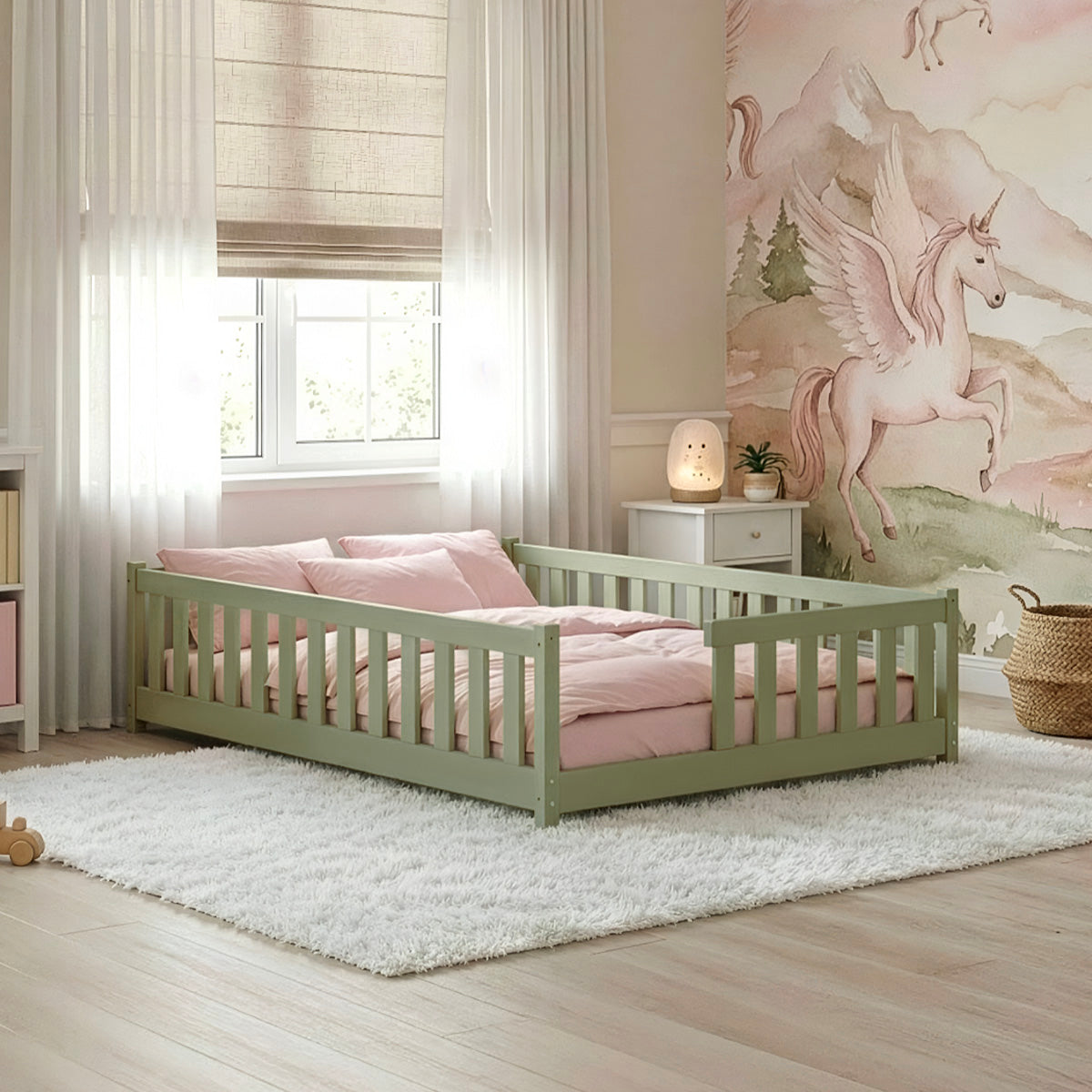 Lit au sol 120x200 sommier inclus Théa Olive