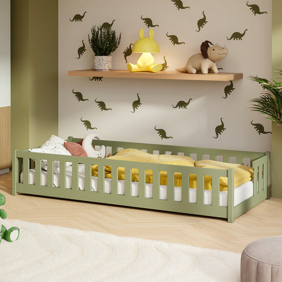 Lit au sol 90x190 sommier inclus Théa Olive