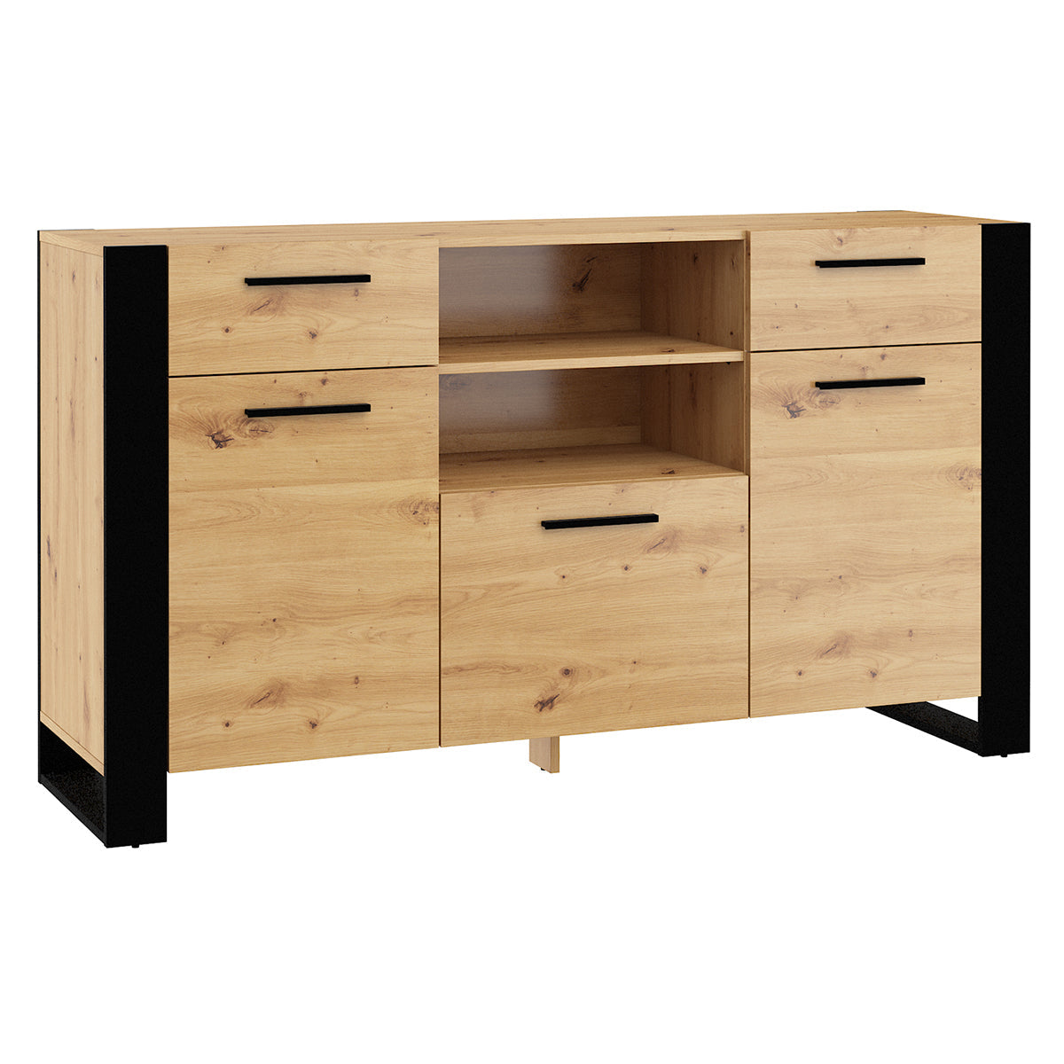 Buffet 3 portes 2 tiroirs Nouka Bois et Noir