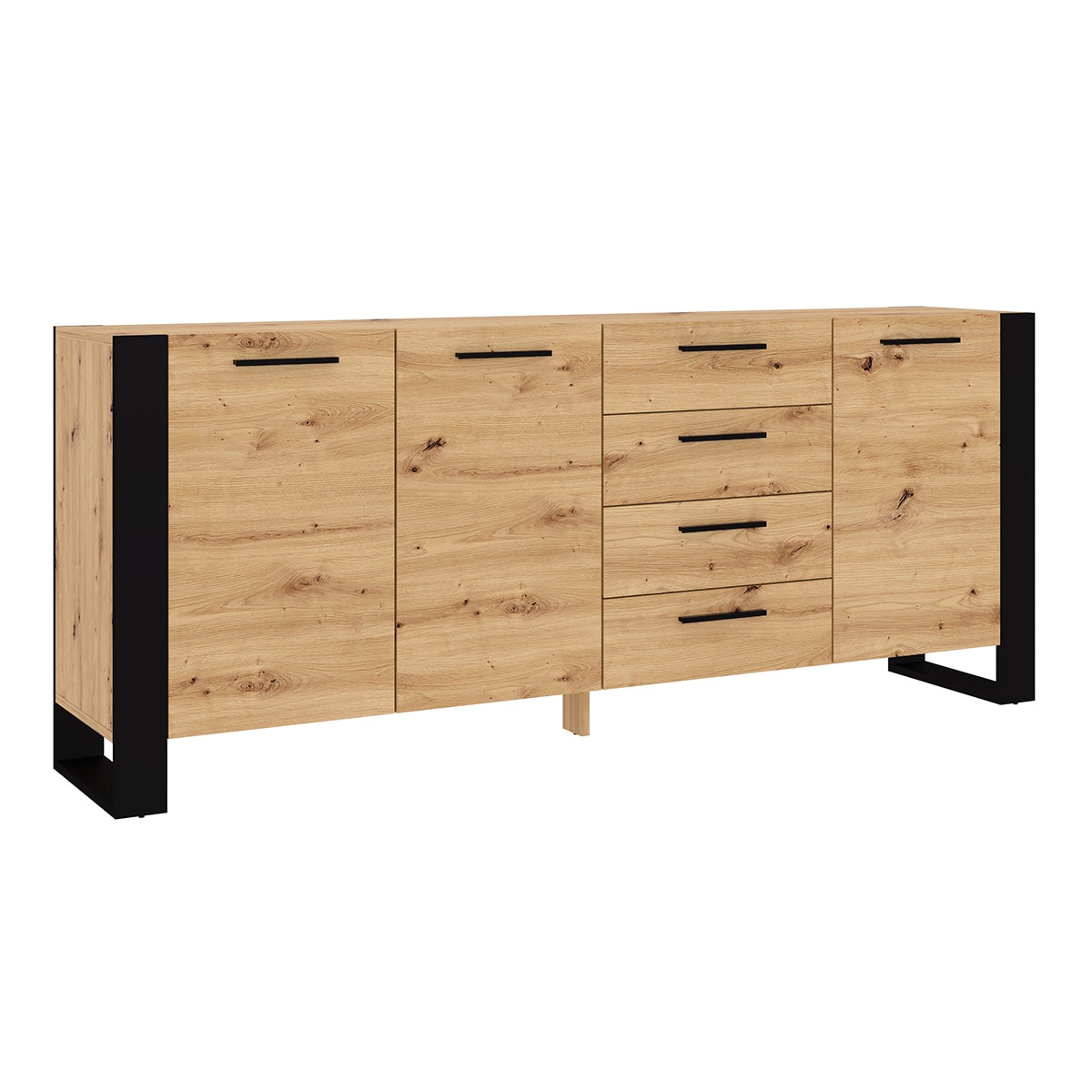 Buffet 3 portes 4 tiroirs Nouka Bois et Noir