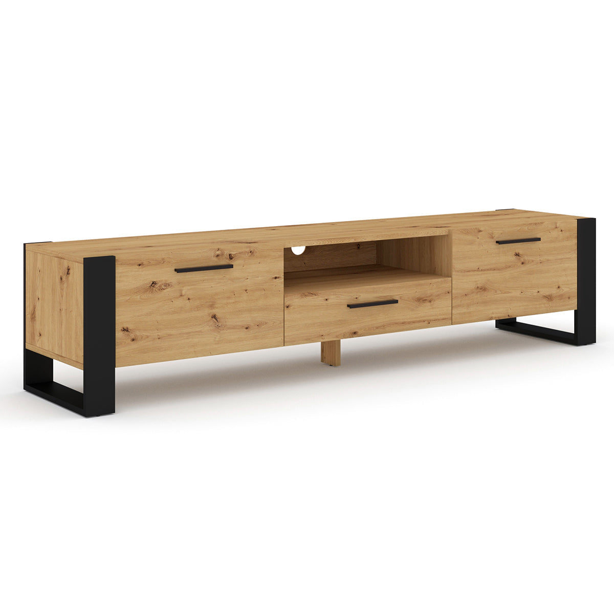 Meuble TV 3 portes 200 cm Nouka Bois et Noir