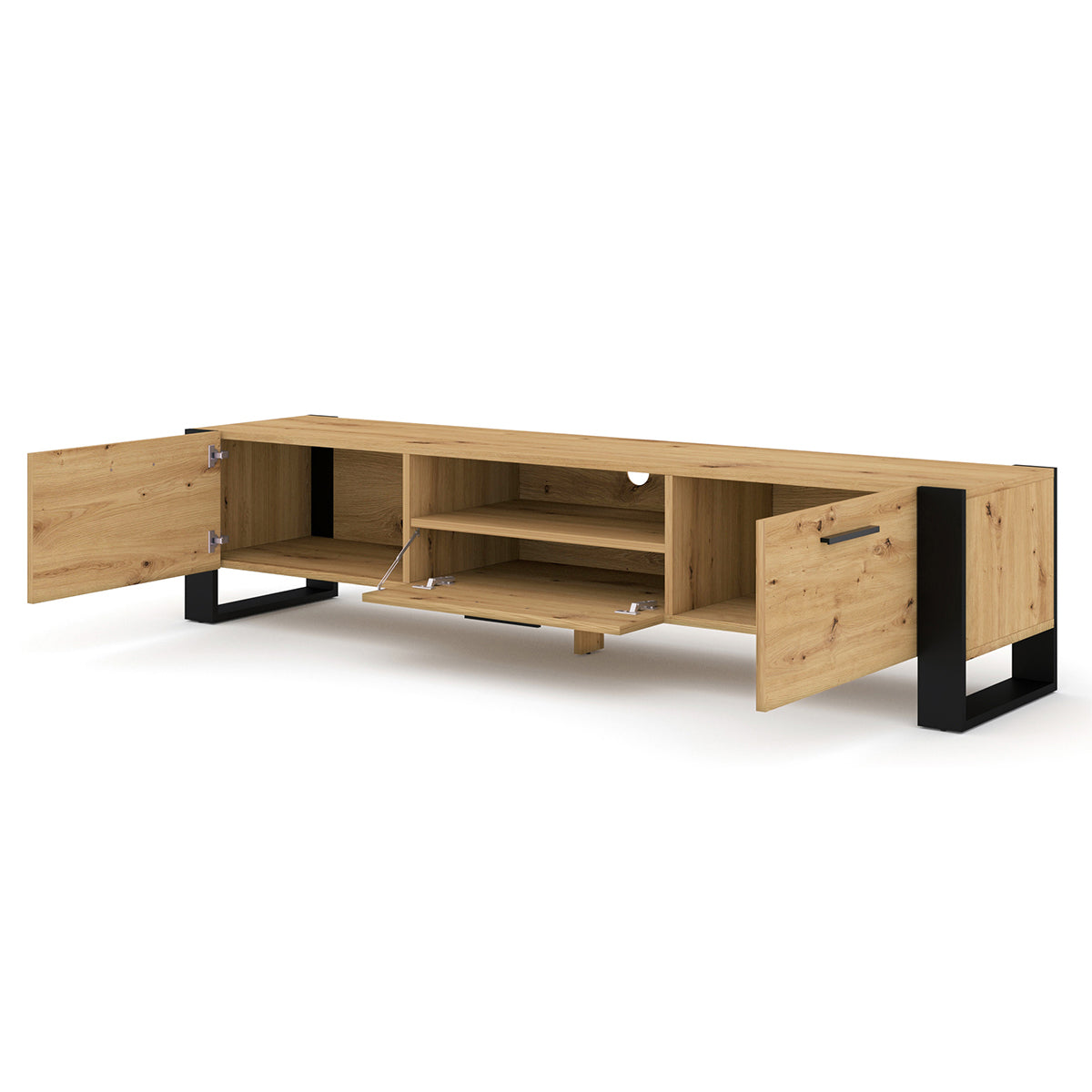 Meuble TV 3 portes 200 cm Nouka Bois et Noir - vue 2