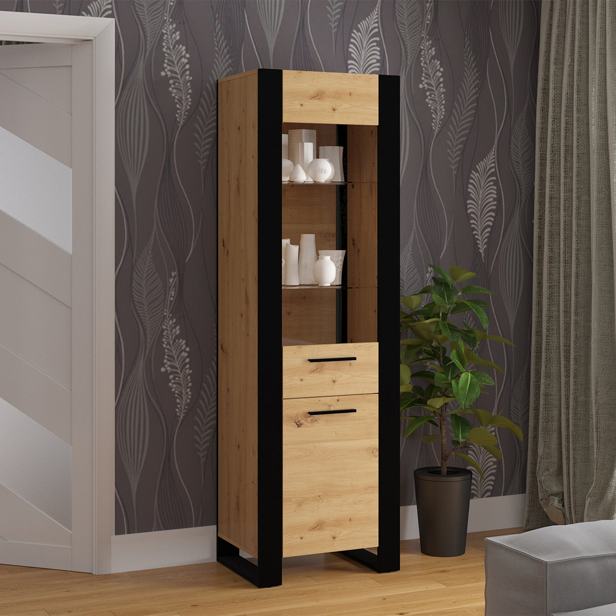 Vitrine 1 porte Nouka Bois et Noir - vue 3