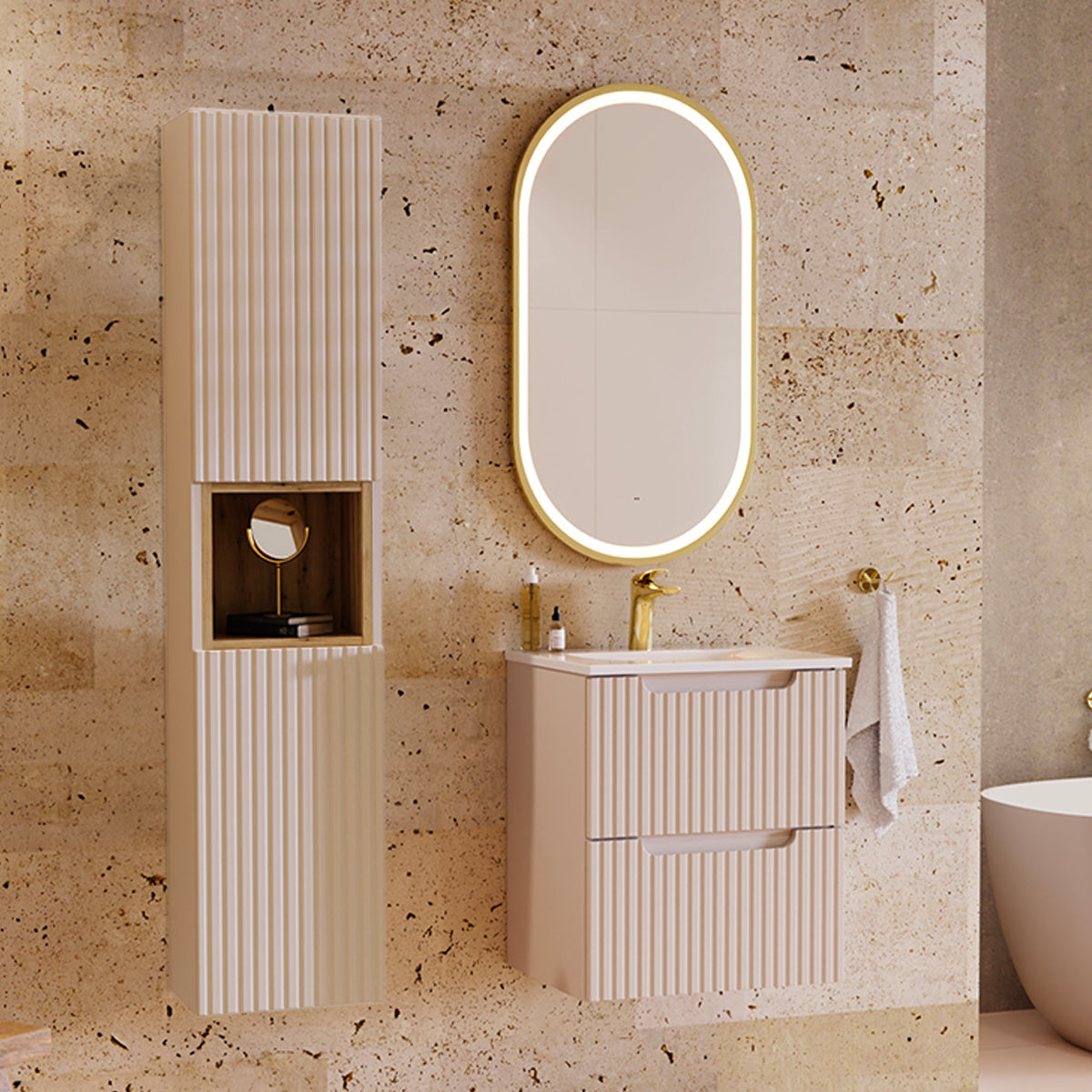 Meuble simple vasque encastrée 50cm 2 tiroirs Riva Cachemire - vue 5
