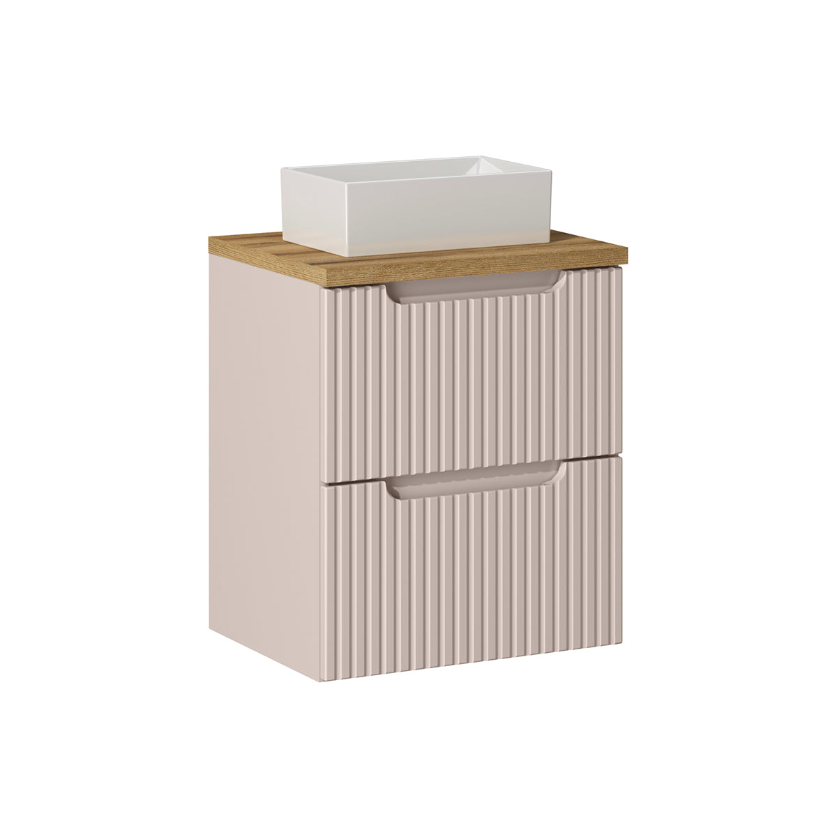Meuble simple vasque 50cm 2 tiroirs Riva Cachemire et Bois