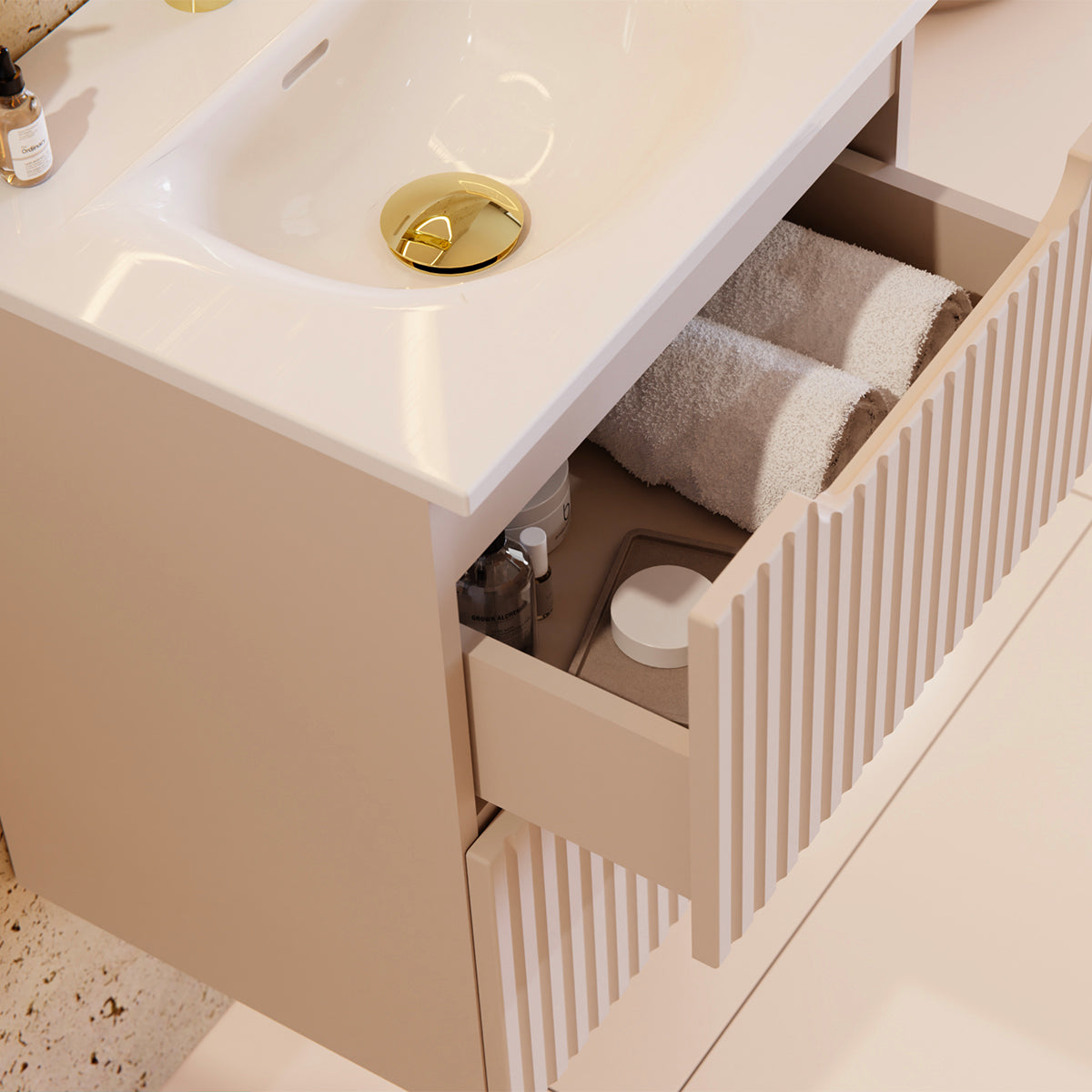Meuble simple vasque encastrée 50cm 2 tiroirs Riva Cachemire - vue 4