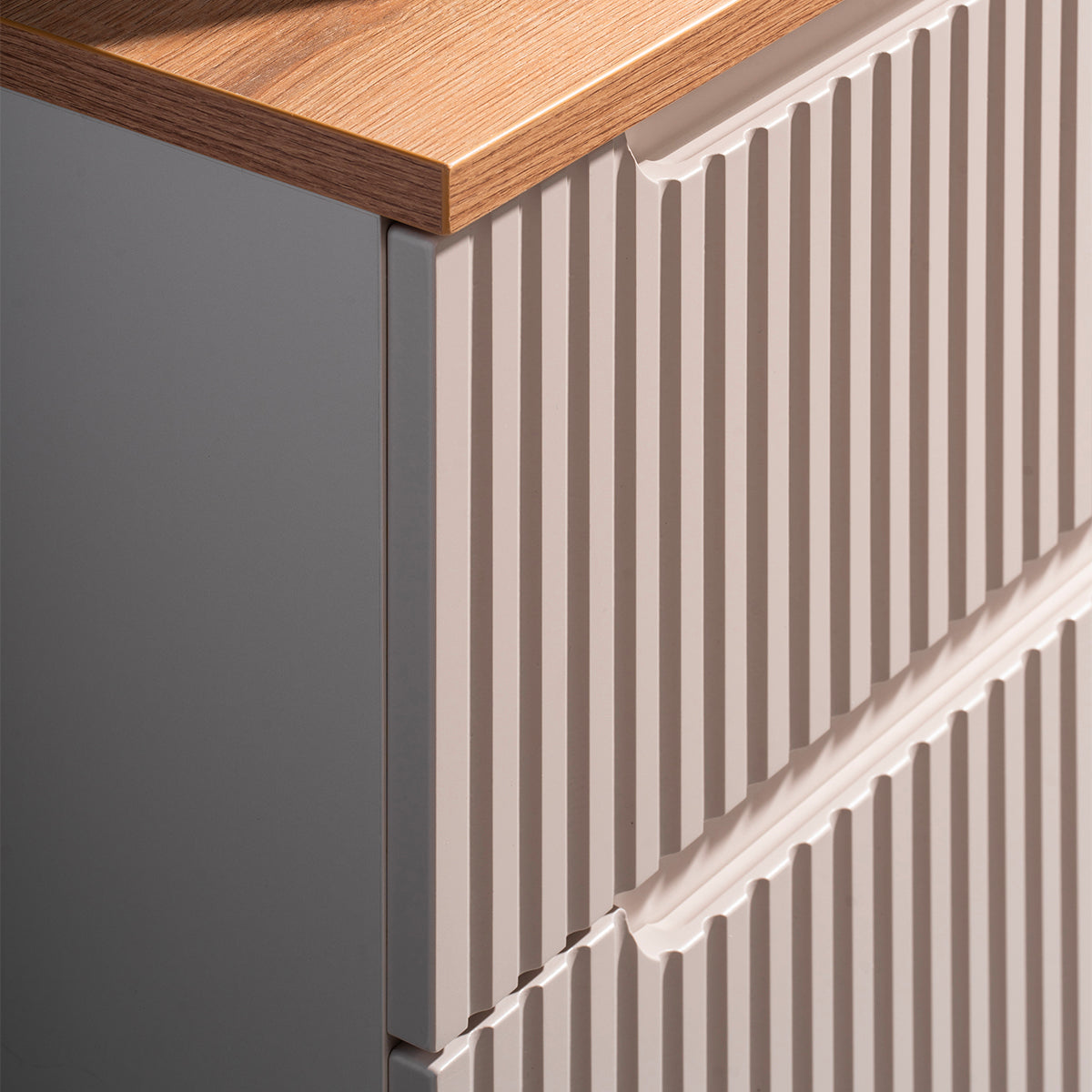 Ensemble meuble simple vasque 50cm 2 tiroirs et colonne Riva Cachemire et Bois - vue 8
