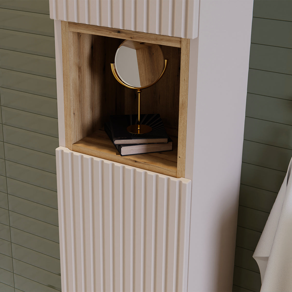 Ensemble meuble double vasque 140cm 4 tiroirs et colonne Riva Cachemire et Bois - vue 11