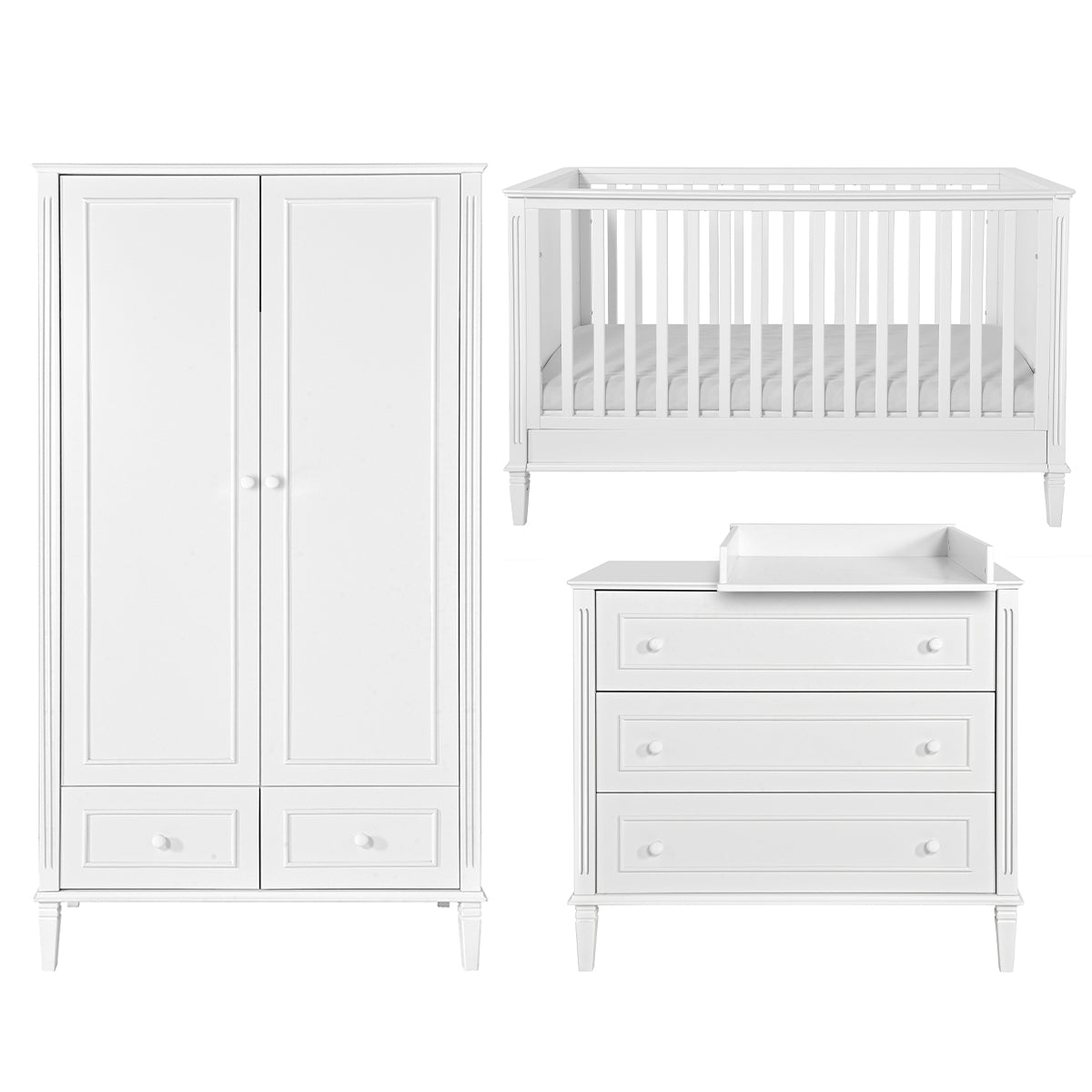 Chambre complète lit évolutif 70x140 commode à langer et armoire 2 portes Novelies Bianka Blanc - vue 2