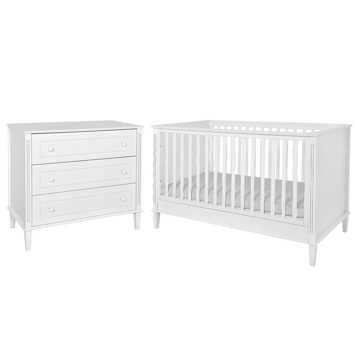 Lit évolutif 70x140 et commode 3 tiroirs Novelies Bianka Blanc