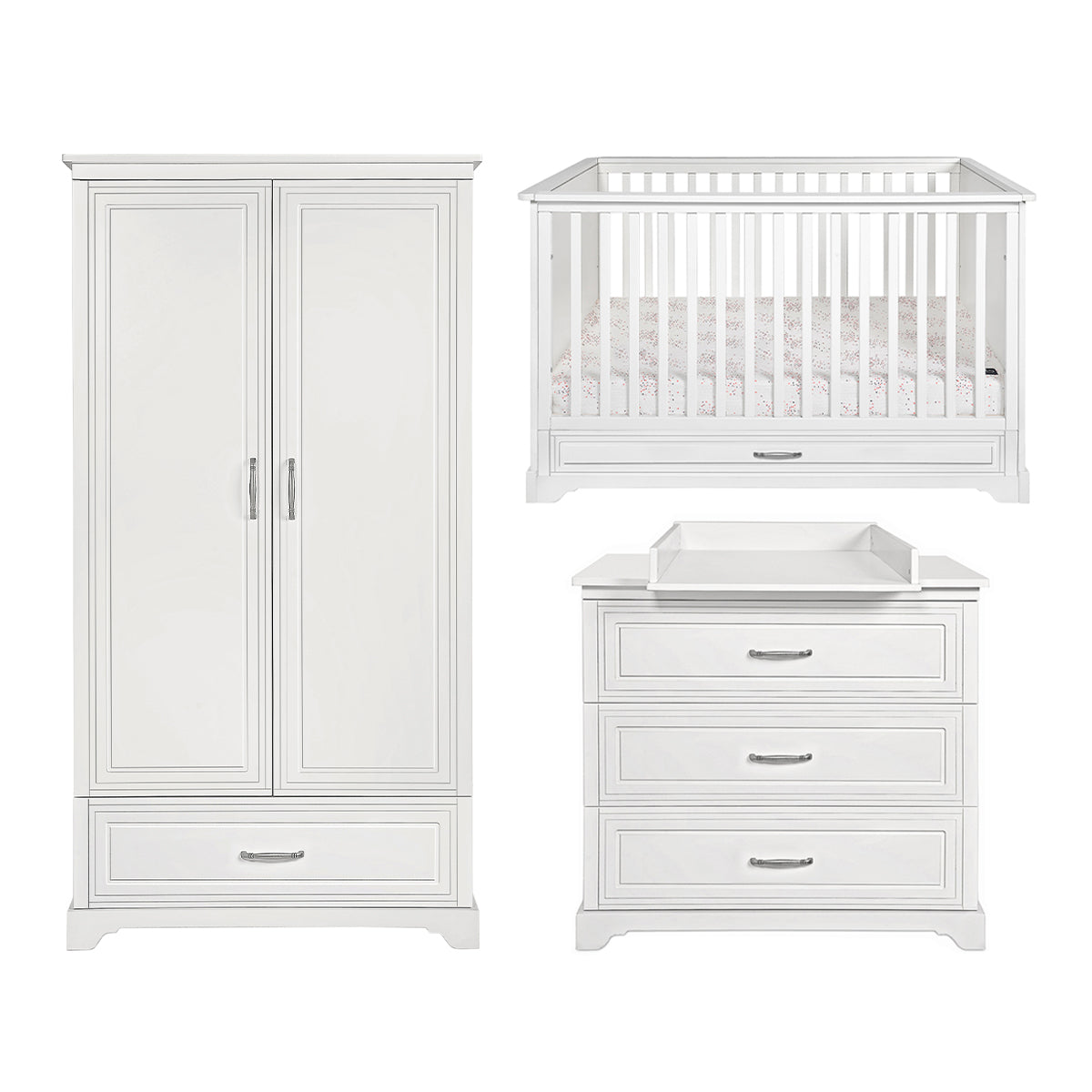 Chambre complète lit évolutif 70x140 commode à langer et armoire 2 portes Novelies Melody Blanc - vue 2