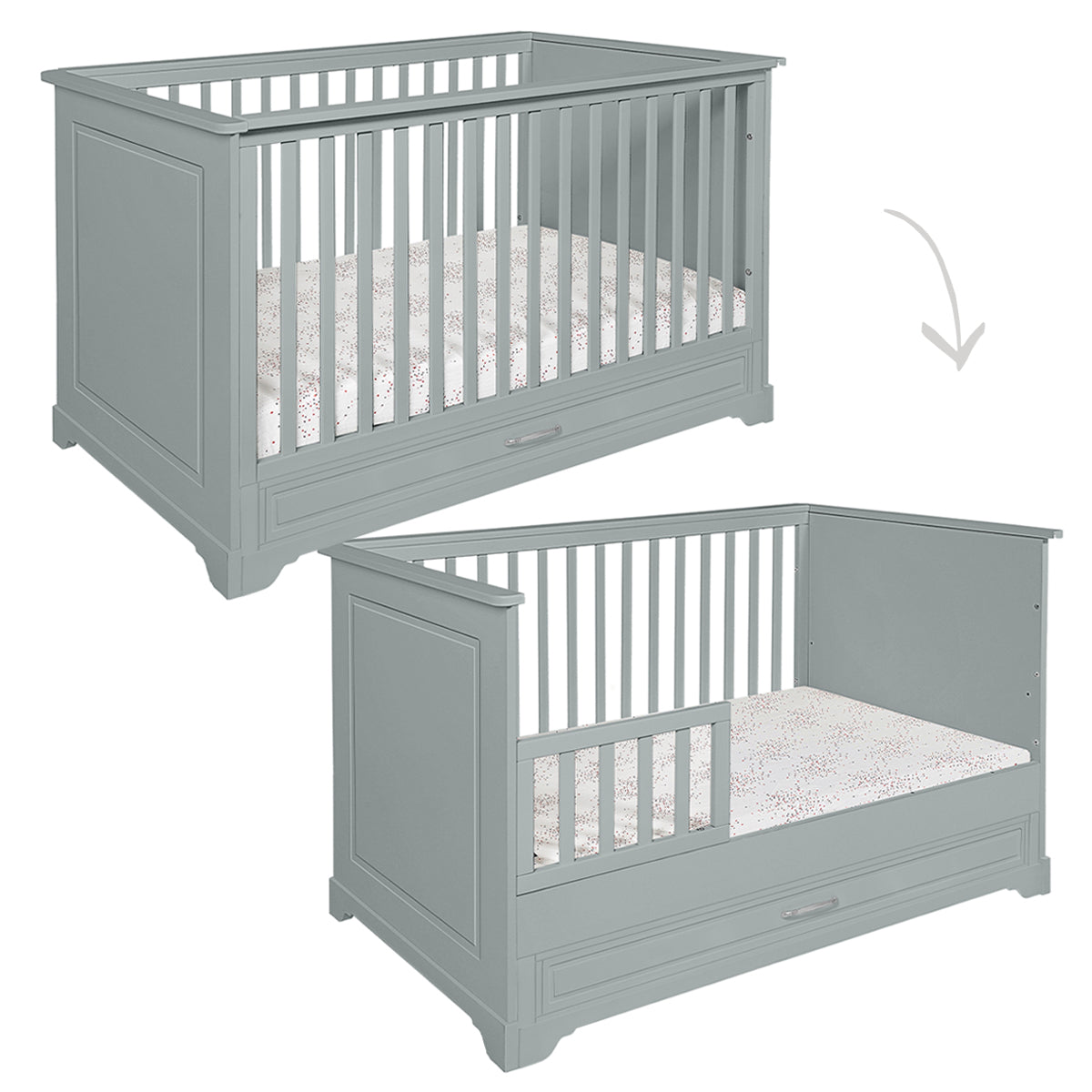 Lit évolutif 70x140 et commode 3 tiroirs Novelies Melody Gris - vue 2