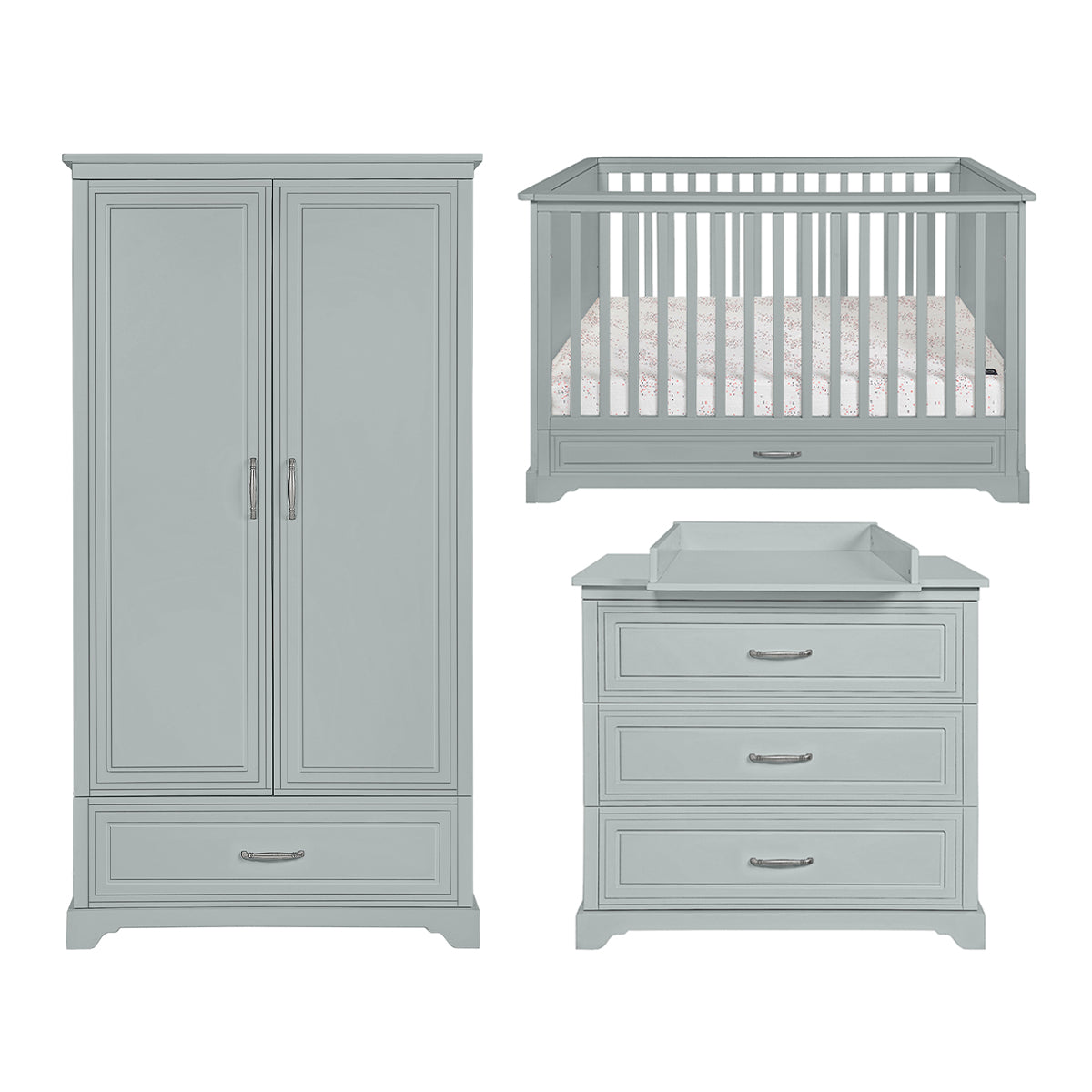 Chambre complète lit évolutif 70x140 commode à langer et armoire 2 portes Novelies Melody Gris