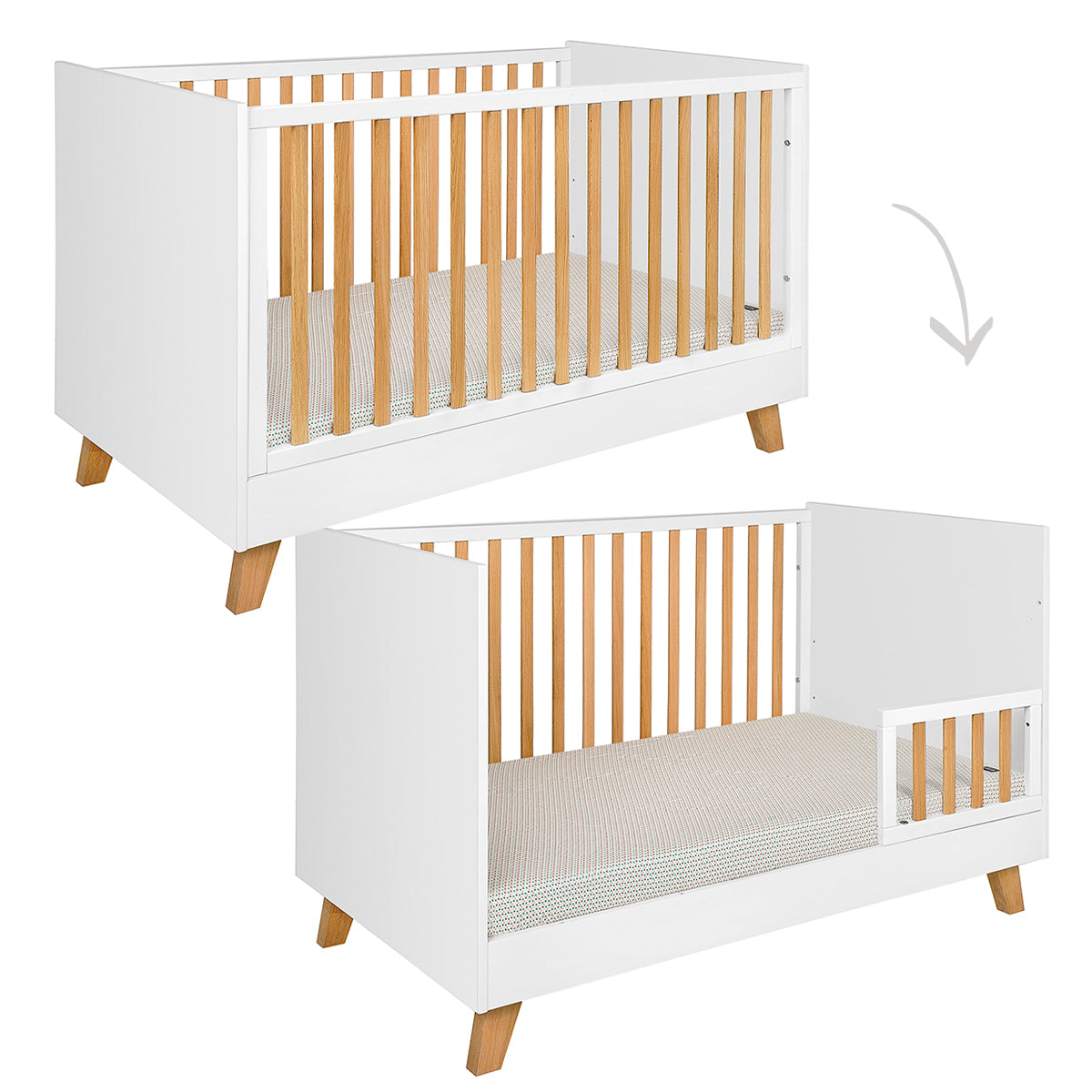 Chambre complète lit évolutif 70x140 commode à langer et armoire 2 portes Novelies Zara Blanc - vue 3