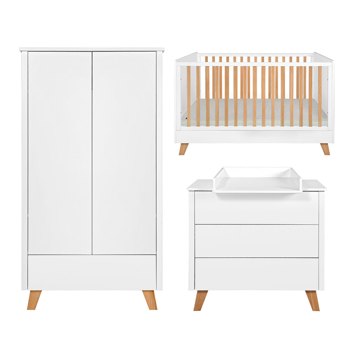 Chambre complète lit évolutif 70x140 commode à langer et armoire 2 portes Novelies Zara Blanc - vue 2