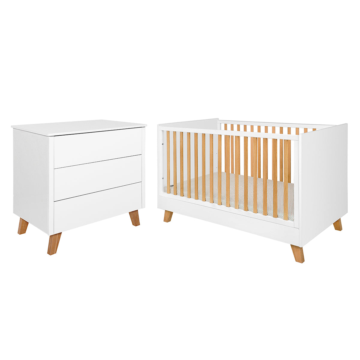 Lit évolutif 70x140 et commode 3 tiroirs Novelies Zara Blanc