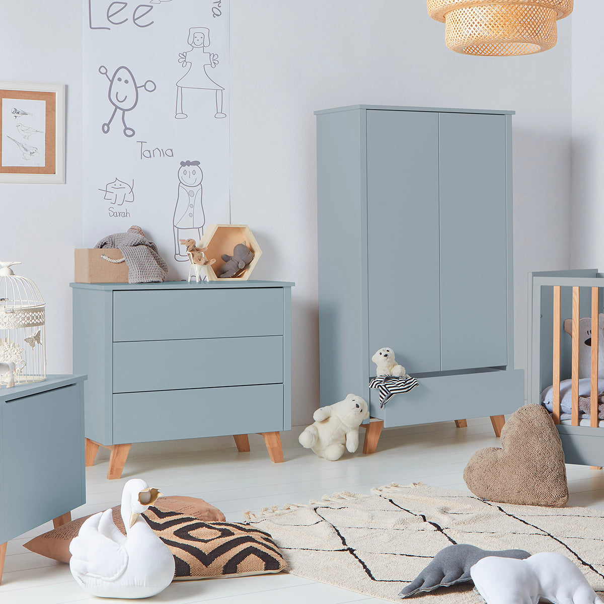Commode 3 tiroirs et armoire 2 portes Novelies Zara Gris - vue 5