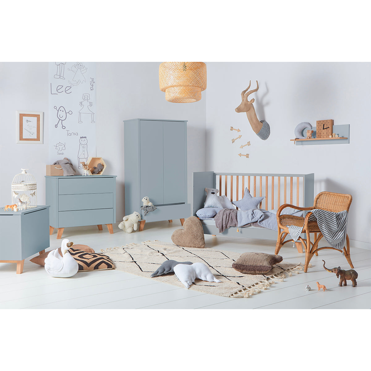 Lit évolutif 70x140 et armoire 2 portes Novelies Zara Gris - vue 6
