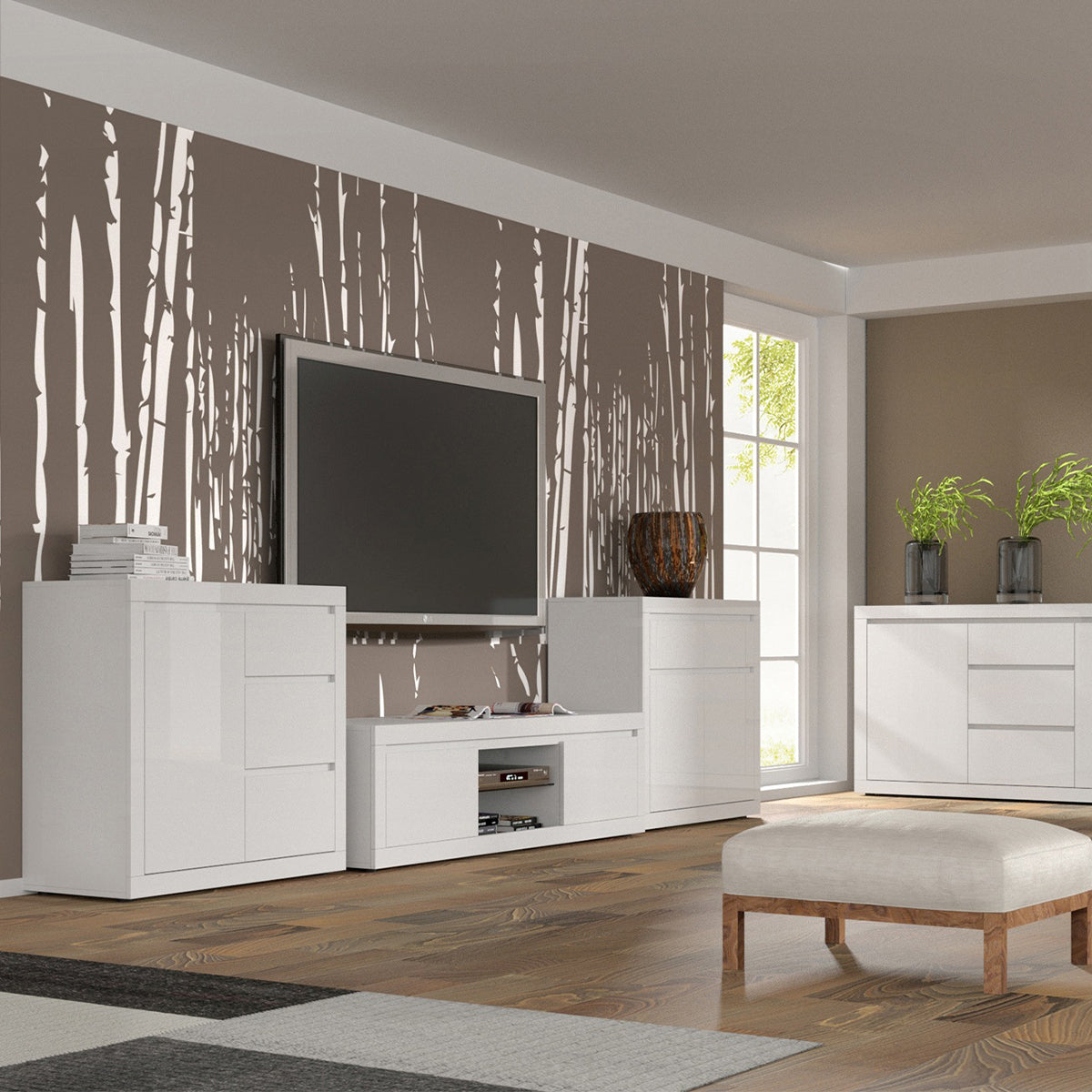 Meuble TV 2 portes 180 cm TV Olia Blanc - vue 3