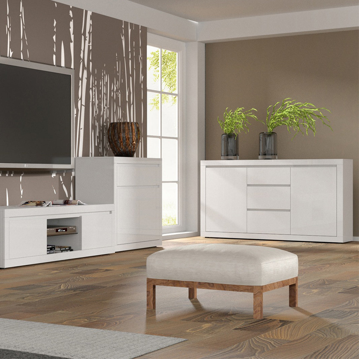 Buffet 2 portes 3 tiroirs Olia Blanc - vue 3